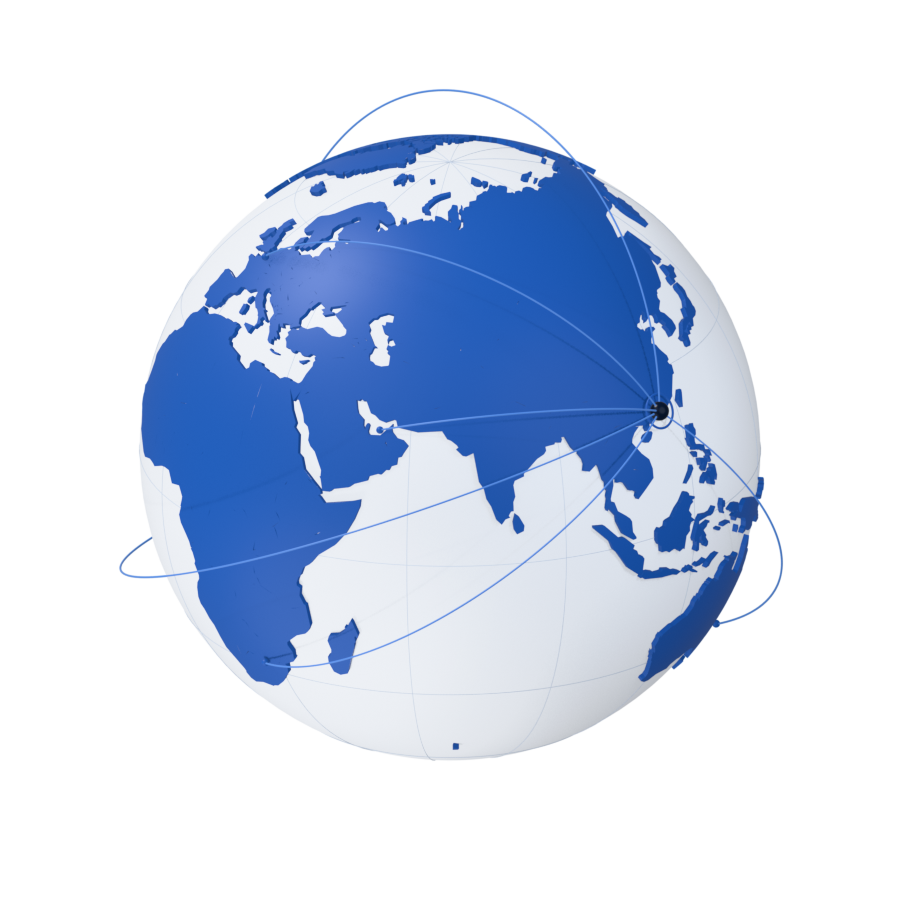 3D globe showing sourcing routes from China to markets worldwide.