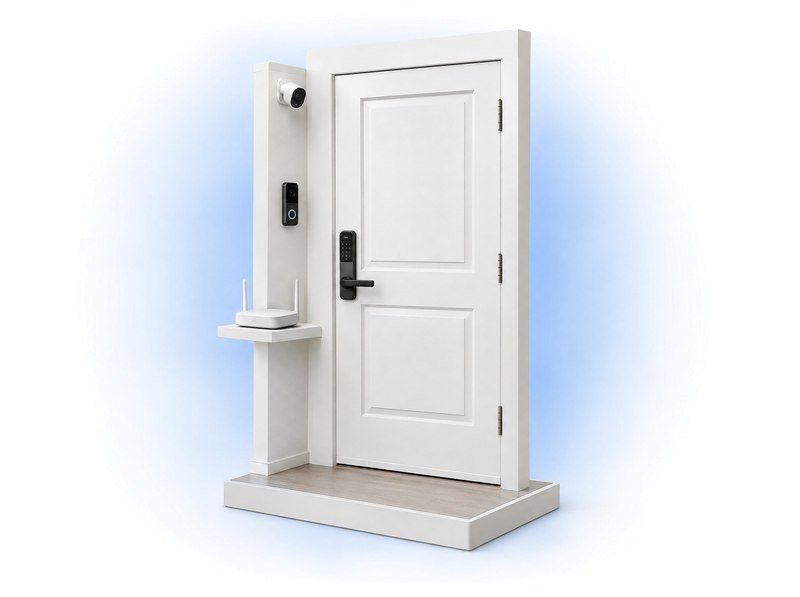 Connected entrance with a camera, access controls, smart lock and home gateway